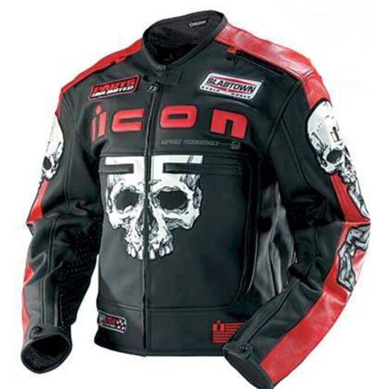Men Icon Black Jacket Motorhead Skull Biker Jacket