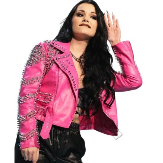 WWE Paige AEW Dynamite Jacket WWE Saraya Pink Leather Jacket